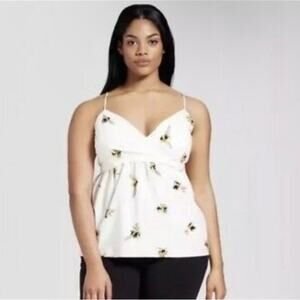 Victoria Beckham For Target Boho Bee Print Empire Waist Cami Tank Poplin Sz L